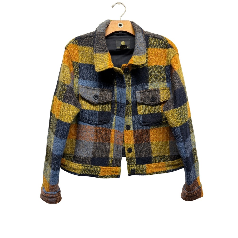 House of Harlow 1960 Plaid Cropped Shacket Jacket Yellow Blue Orange Large